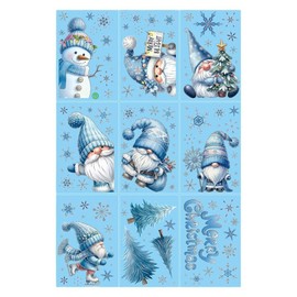 Christmas Window Clings,9PCS Christmas Gnome Snowflake Window Decals Stickers,Snowman Window Clings for Decoration Winter Window Clings (Blue, 7.87 * 11.81inches)