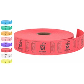 Tacticai 1000 Raffle Tickets, Drink, Red (1 of 8 Colors), Single Roll for Events, Entry, Class Reward, Fundraiser & Prizes