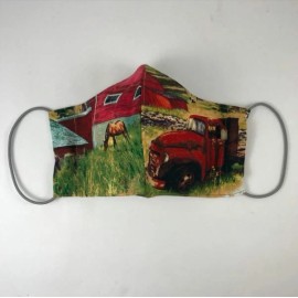 Country Barn Face Mask - Red / Multi - Double Layer with PM 2.5 Carbon Filter