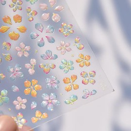 Blumen Nagel-Sticker für Nagelkunst, farbenfrohe Frühlings- und Sommerblumen Nageldecal, 5D Relief selbstklebend mit Design, fünfblättrige Blumen Nagelcharme für Frauen