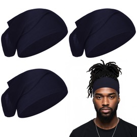 4Pcs Unisex Dreadlock Cap for Black Men Women Frizzy Hair, Long Braid Dreads Head Wrap Showercap, Elastic Dreadlock Cap for Loc Dreads Hair Accessories, Sleeping (Navy)