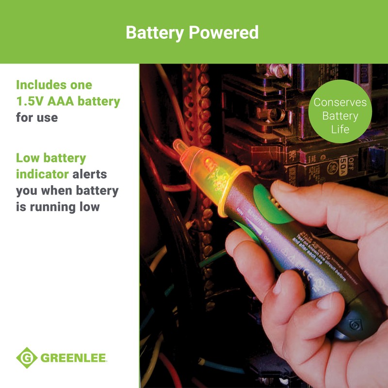 Greenlee GT-16 Adjustable Non-Contact Voltage Detector, 5V - 1000V AC,Green,