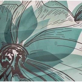 Mantto Turquoise Flower Fabric Shower Curtain, Bright Digital X-Ray Print Bathtub Curtain, Flowers Buds Leaf at The Top Left Corner Retro Art Bathroom Decor, Waterproof 72" x 72" (Turquoise Flower)
