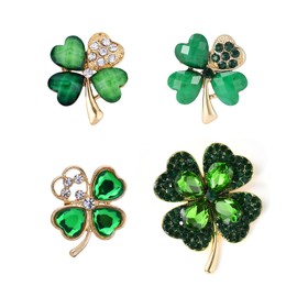 4 Leaf Clover Brooch Pin for Women St Patricks Day Accessories,Green Crystal Rhinestone Irish Shamrock Clover Pin Brooch Lucky Decor Dress Accessories St Patrick's Day Holiday Christmas Jewelry Gift