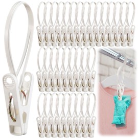 Honeydak 60 Pack Multi-Purpose Clips for Hangers with Plastic Rope Hanger Clips Closet Organizer for Little Clothes Hat Laundry Sock Boot Bra Towel for Bathroom Wardrobe Kitchen Office, White