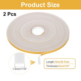 MECCANIXITY Weather Door Seal Strip Tape, Door Insulation Stripping Single Side Strong Self Adhesive Foam Tape Gap Filler for Door, Window, 1/4 Inch x 1/16 Inch x 32 Feet White 2 Pack