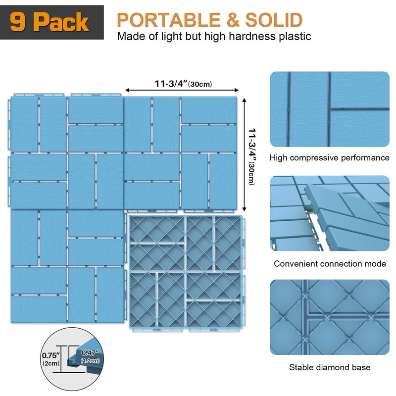 Goovilla Plastic Interlocking Deck Tiles, 9 Pack Outdoor Patio Flooring,