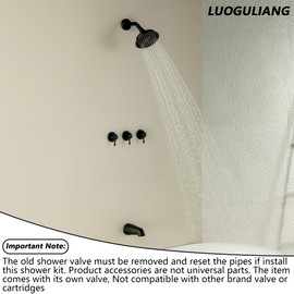 LUOGULIANG 3 Handle Tub Shower Faucet Set, Bathtub Shower Trim Kit with Tub Spout, Shower System Complete 3 knobs, Matte Black