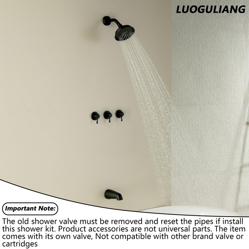 LUOGULIANG 3 Handle Tub Shower Faucet Set, Bathtub Shower Trim