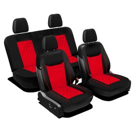 TLH Universal Fit Car Seat Cover – Full Set of Automotive Seat Covers, Red Ultra-Modern Quilted Leatherette Seat Covers, Water-resistant Seat Protector for Cars, Trucks, SUVs and Vans, Car Accessories