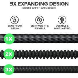 Expandable Garden Hose 150 ft with 10 Function Nozzle Sprayer, Lightweight Flexible Water Hose with Durable Collapsible Latex Core & Solid Brass Fittings, 150ft Retractable Stretch Hose, Black