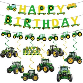 InIsaJace Tractor Birthday Party Decorations, 11PCS Happy Banners and Hanging Swirls, Tractor Party Decoration Farm Theme Green Birthday Decor Supplies Indoor Outdoor for Farmer Little Boys