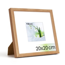 Feihorrm Picture Frame, 20 x 20 cm Oak Photo Frame, for 20 x 20 cm Photos without Mount or 9 x 9 cm Photos with Mount, Solid Wood Photo Frame (Beige, 20 x 20 cm, 1x)