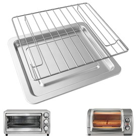 Toaster Oven Tray Rack Set for Hamilton Beach Easy Reach 4 Slice Countertop Toaster Oven, 10.9×9.2" Food Grade Steel Toaster Oven Accessories Sheet Pan Replacement Parts, Dishwasher Safe