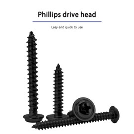 INDPROD Black Wood Screws 1-1/2 Inch, 50Pcs Self Tapping Wood Screw #8 x 1-1/2", Zinc Plated Steel, Modified Truss Head, Phillips Drive, Carbon Steel, for Drywall/Metal/Plastic/Furniture, Black