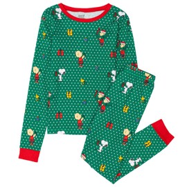PEANUTS Snoopy Family Matching Pajamas Holiday Festive Nightwear Sleepwear 2-Piece Sets for Christmas with Woodstock Charlie Brown Linus for Men Women Kids Baby (Green Polka Dot, 12M)