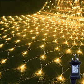 Gresonic Gresonic Net Fairy Lights Warm White 320LED 2.5x1.8m /8.2x5.9ft 8 Mode Timer Mains Powered IP44 Waterproof Christmas Mesh String Lights Indoor & Outdoor Bushes Decorations (320LED, Warm White 8 Modes)