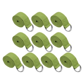 PATIKIL Yoga Strap for Stretching 6 Feet, 10Pcs Cotton Yoga Belt with Adjustable Metal D-Ring Buckle Stretch Bands for Fitness Pilates, Dark Green