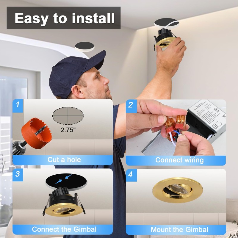 POPANU Premium Shiny Gold 3-inch LED Recessed Lights - 5