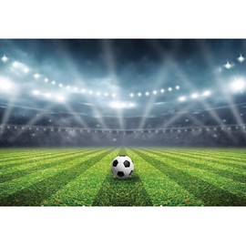 YongFoto 7x5ft Football Arena Stadium Backdrop Spotlight Illuminated Soccer Pitch Lawn Fans Stands Photography Background Children Decor Birthday Festival Event Party Photo Studio Props Vinyl