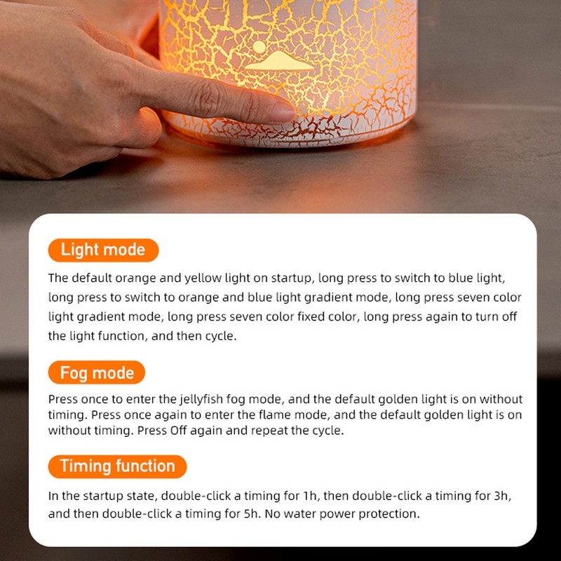 Volcano Diffuser 5V 180ml Relaxing Auto Off Warm Atmosphere Flame