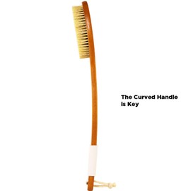 ICANdOIT-17.71Inch Natural Stiff Sisal Bristles Anti-Slip Curved Long Handle Bath Brush,Bent Handle Shower Scrubber for Exfoliating,Shower Back Brush
