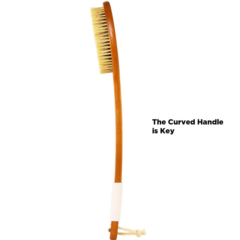 ICANdOIT-17.71Inch Natural Stiff Sisal Bristles Anti-Slip Curved Long Handle Bath