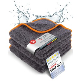 Glart 443TPO Premium Plush 3-Piece Set Auto Microfiber Cloths with 600 GSM, Highly Absorbent and Ultra Soft Lint-Free Car Care Polishing Towels Washing Kit for Cars and Motorcycles 40 x 40 cm Orange
