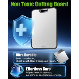 Washour Stainless Steel Cutting Boards for Kitchen, Non Toxic 2-in-1 Cutting Board Double Sided, Food Grade Chopping Boards for Fresh Meat Vegetable, Easy to Clean Large Size 16”×11”