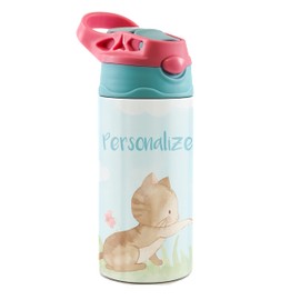 Kittens and Butterflies – 12 oz Kids Water Bottle with Pop Up Silicone Straw - Personalize with Name - Double Wall Vacuum Stainless Steel Insulation – Keep Beverage Temperature for Up To 8 Hours
