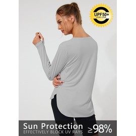 Hiwzffy Women's Sun Protection Shirts UV SPF UPF 50+ Long Sleeve Rash Guard Hiking Running Quick Dry Lightweight Grey S
