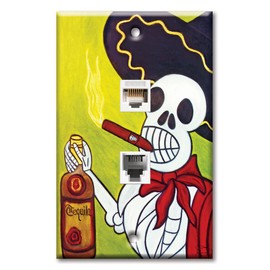Art Plates - Decorative Printed 2 Port Data Wall Plate - RJ11 Telephone Jack Connector and RJ45 (Cat5, Cat6, Cat7) Ethernet Connector - Gold-Plated Contacts - Tequila and Cigar