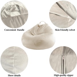 LPMOERA Stuffed Animal Storage Bean Bag Chair Cover (No Filler) Zipper Soft Fuzzy Fluffy Stuffable Bean Bag Cover for Organizing Children Plush Toys or Memory Black Small