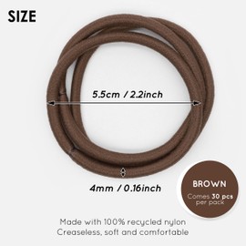 Qooocy No Damage Elastic Hair Ties, 4mm Thick Rubber Bands for Women & Kids, Perfect for Ponytails, Braids & All Hair Types, 30 PCS, Brown