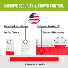 300 WristCo Neon Red Tyvek Wristbands for Events – Tamper-Proof Design & Fluorescent Color Prevent Reuse – Premium-Grade Bracelets for Hospital & Medical ID, Party & VIP Identification