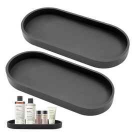 WYYFXY® 2 Stück Tablett Badezimmer, Deko Tablett Schwarz Silikon Ablageschal Bad Dekotablett Klein für Küchenspüle Waschtisch Badewanne Schminktisch