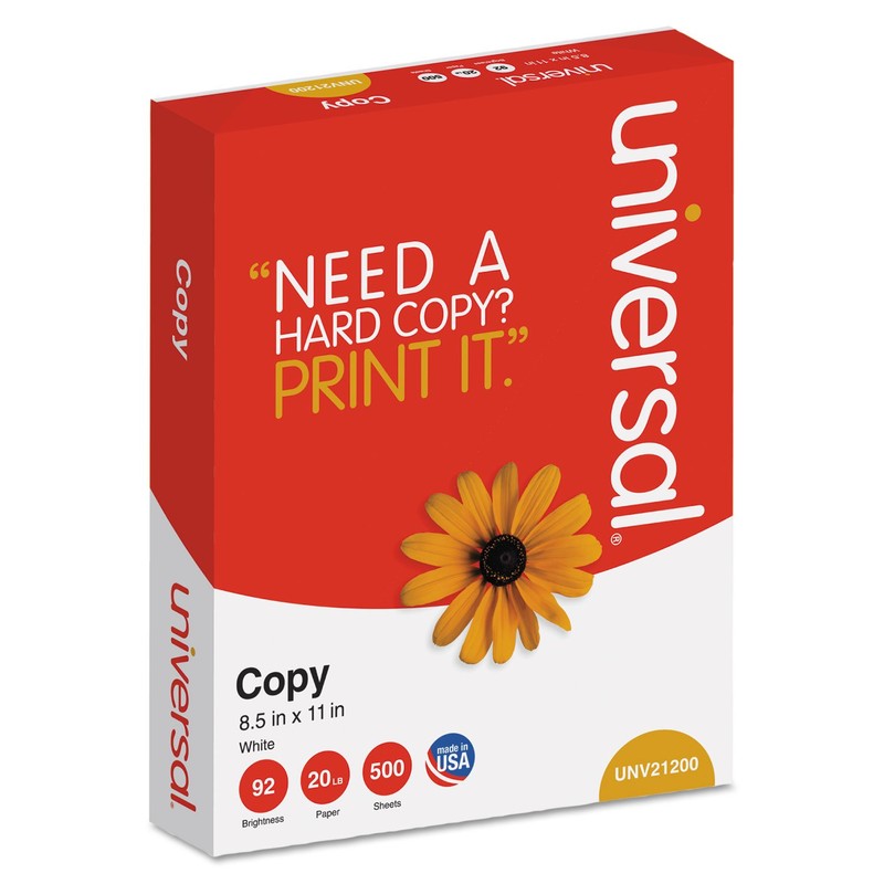 Universal Copy Paper, 92 Brightness, 20lb, 8-1/2 x 14, White,