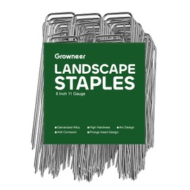GROWNEER 8 Inch 50 Pack Landscape Staples Heavy Duty 11 Gauge Galvanized Steel Garden Stakes Staples Securing Pegs for Securing Weed Fabric Landscape Fabric Netting Ground Sheets and Fleece