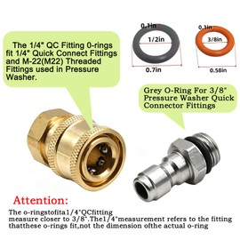 3/8" Pressure Washer O-Ring Replacement Set,M22 Quick Connect Fittings, Red and Grey, 50 Pack 3/8''（Grey）