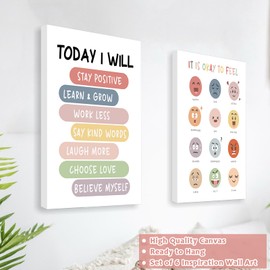 Framed Words of Affirmation Kids Wall Art, Positive Affirmations Kids Wall Decor, Colorful Quotes Print Daily Affirmations for Kids Room Playroom Classroom Wall Decor(8x10inch, Set of 6, Framed)