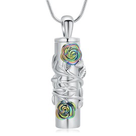 Hearbeingt Rose Flower Urn Necklace for Ashes Cylinder Cremation Jewelry Pendant for Human/Pet Cremation Ash Pendant Loved One Memorial Jewelry