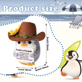 TOYMIS Positive Penguin, Sunflower Penguin Crochet with Cowboy Hat Emotional Doll Support Crocheted Knitted Animal for Inspirational Motivational Gift Home Office Decor White Elephant Exchange
