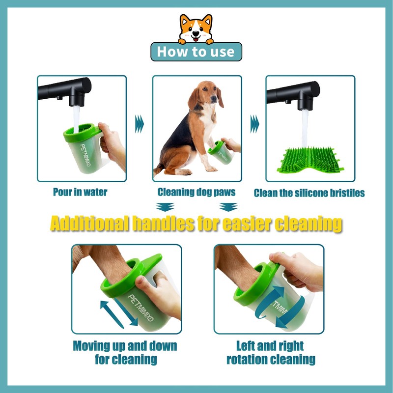 PETMIMIXD Paw Cleaner with Handle for Dogs (with 2 Absorbent