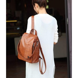 BUKESIYI CCJP78134 Women's Backpack, Mini Backpack, Pochette, Large Capacity, Waterproof, Rucksack Backpack for Women, PU Leather, Tan