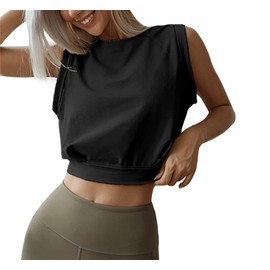 ARRIVE GUIDE Crop Top Athletic Shirts for Women Cute Sleeveless Yoga Tops Running Gym Workout Tshirts Black XS