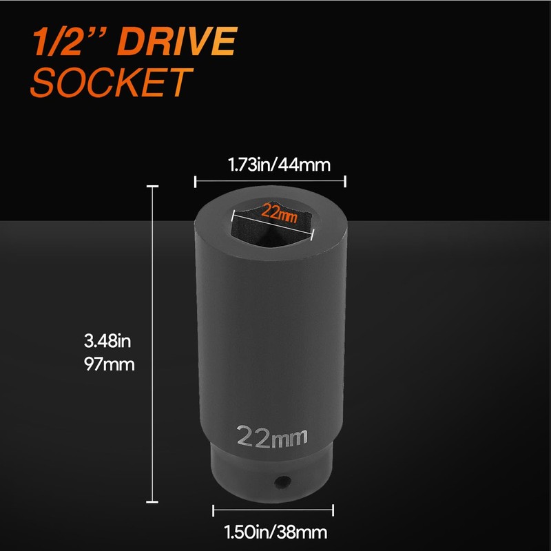 77110 22mm Harmonic Balancer Socket, 1/2" Drive Crank Bolt Socket