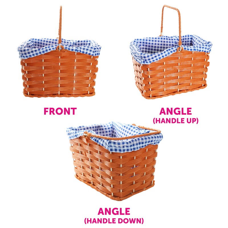 Plastic Basket With Blue Gingham Cloth and Handle Perfect for