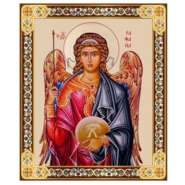 Needzo Archangel Saint St Raphael Icon The Healer Gold Foil Wooden Icon 4 3/4 Inch, Wall hanging With Stand