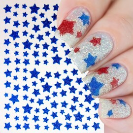 6Pcs Independence Day Nail Stickers Glitter Red Blue White Star 3D Self-Adhesive Nail Decals 4th of July Five-Pointed Stars Nail Design Memorial Day Star Nails Supplies for Women Patriotic Nails Decor