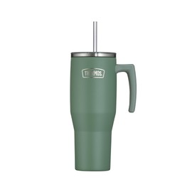 THERMOS REFRESHING SERIES Insulated Drinking Cup 1.1 L Matte Green Tumbler with Straw and Handle for Travel, Work or Home, Tasteless Double-Walled Stainless Steel